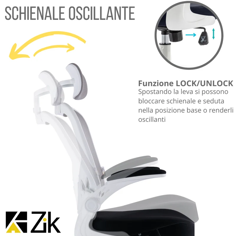 Sedia da Ufficio Ergonomica Bianca Braccioli Reclinabili Supporto Lombare Poggiatesta