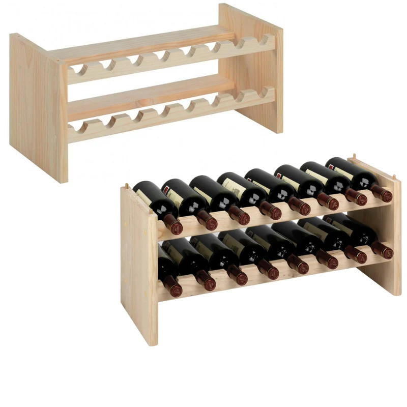 Cantinetta componibile portabottiglie Vino in Legno di Pino Naturale 16 postazioni per modulo Dimensione cm 69x27xh30