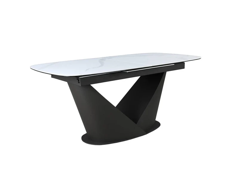 Tavolo da pranzo allungabile in metallo marrone con piano in ceramica bianca LERONA