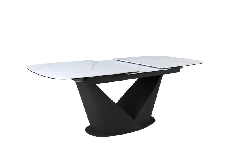 Tavolo da pranzo allungabile in metallo marrone con piano in ceramica bianca LERONA