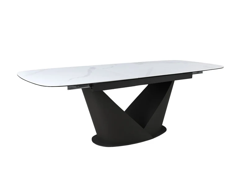 Tavolo da pranzo allungabile in metallo marrone con piano in ceramica bianca LERONA
