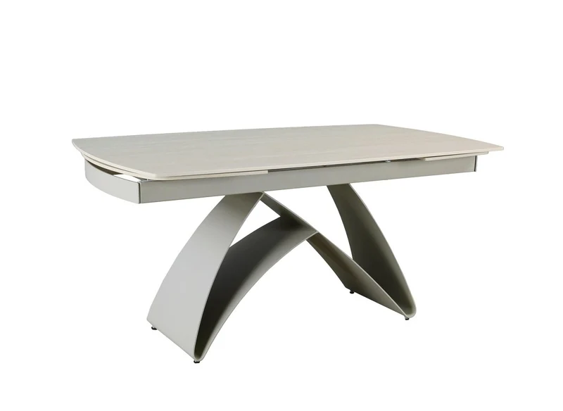 Tavolo da pranzo allungabile in metallo beige con piano in ceramica bianca PARIS