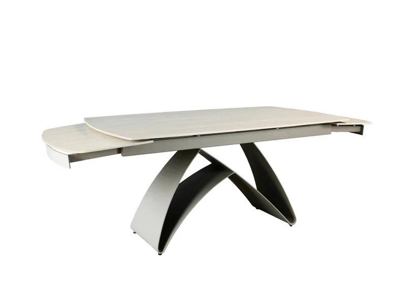 Tavolo da pranzo allungabile in metallo beige con piano in ceramica bianca PARIS