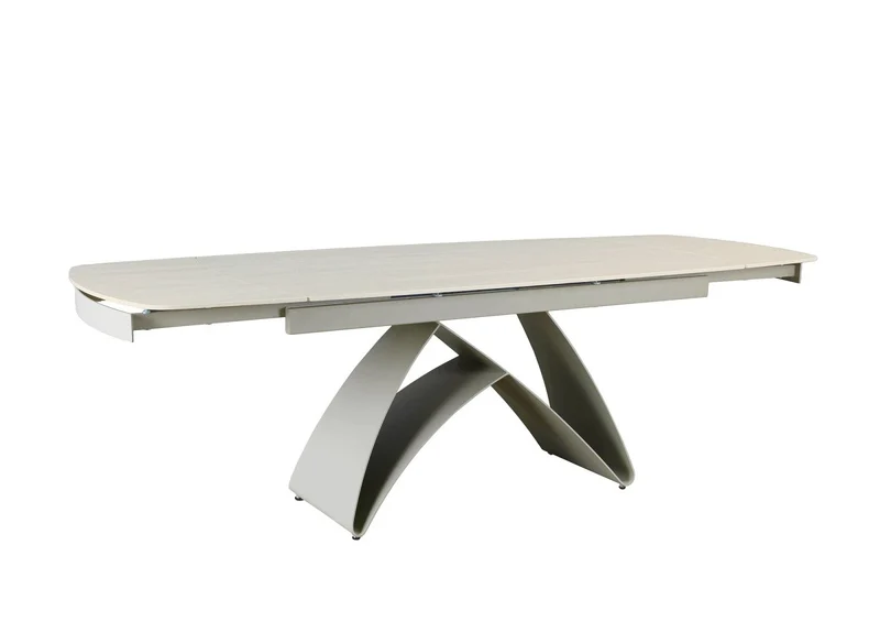 Tavolo da pranzo allungabile in metallo beige con piano in ceramica bianca PARIS