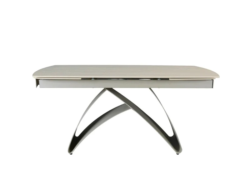 Tavolo da pranzo allungabile in metallo beige con piano in ceramica bianca PARIS