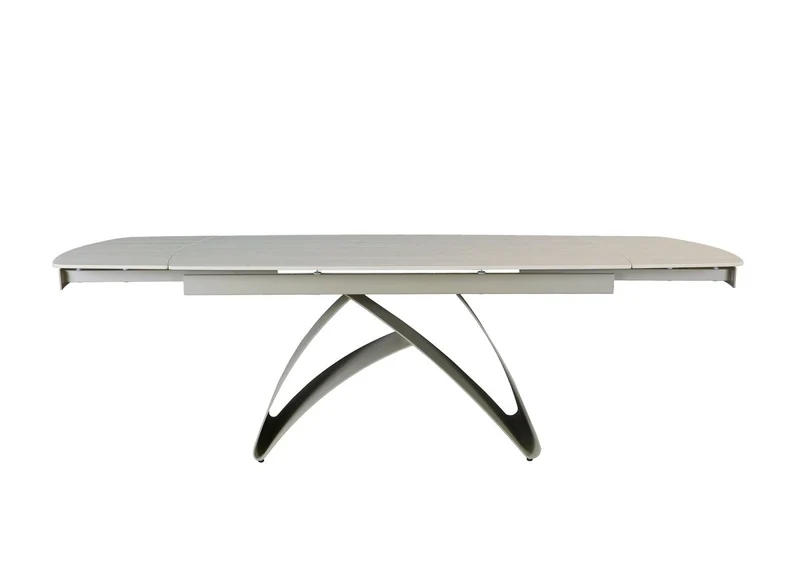 Tavolo da pranzo allungabile in metallo beige con piano in ceramica bianca PARIS