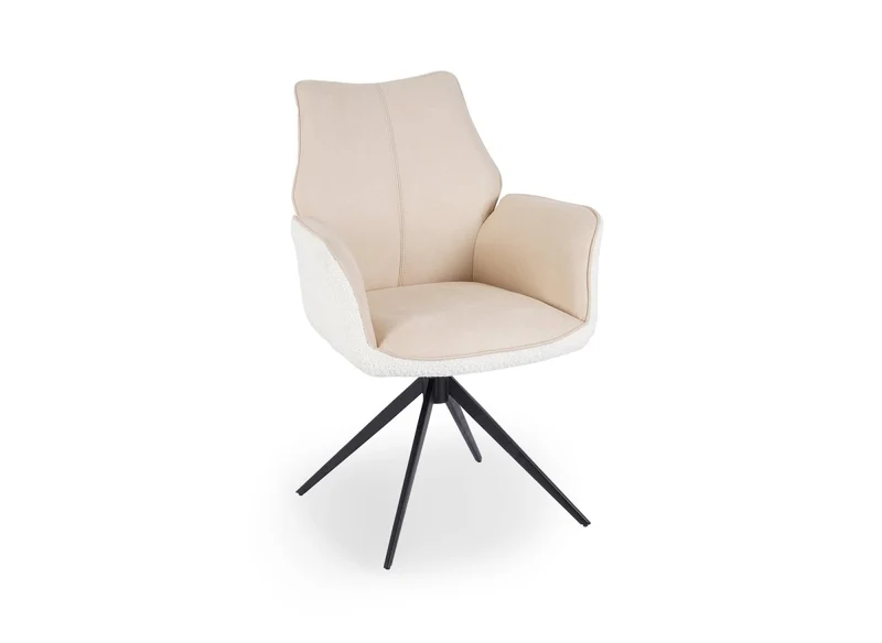 Sedia girevole con braccioli in velluto e tessuto spugna beige ISALIE