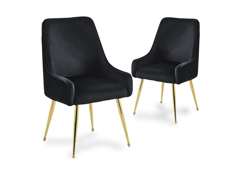Set di 2 sedie in velluto nero con gambe in metallo dorato DORY