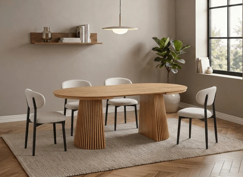 Tavolo da pranzo rotondo allungabile in legno chiaro HEKA