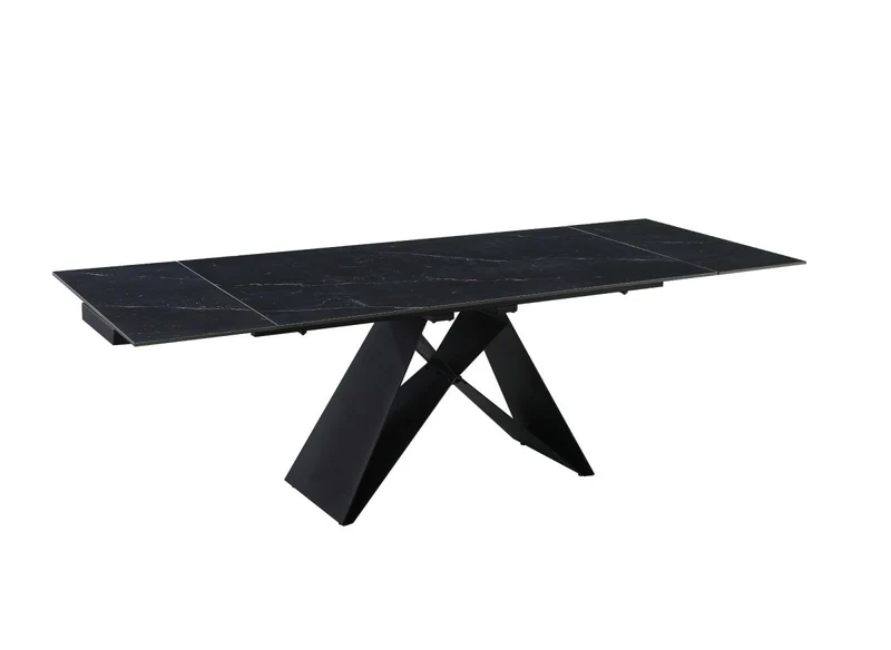 Tavolo da pranzo allungabile in metallo nero con piano in ceramica nera HELSINKI