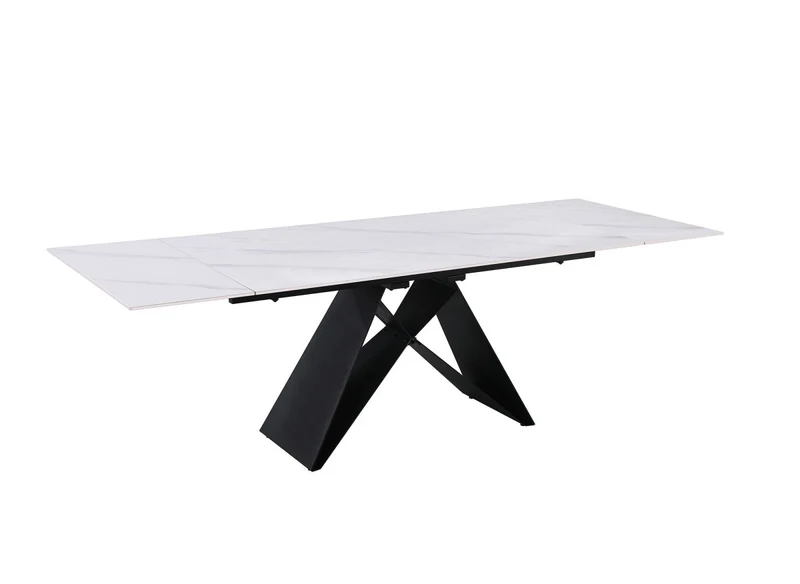 Tavolo da pranzo allungabile in metallo nero con piano in ceramica bianca HELSINKI