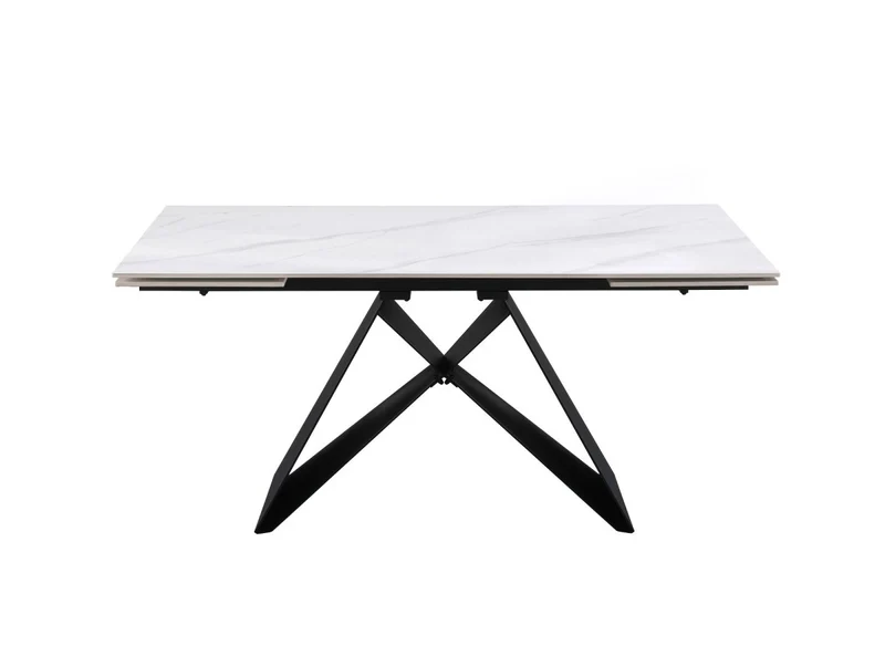 Tavolo da pranzo allungabile in metallo nero con piano in ceramica bianca HELSINKI