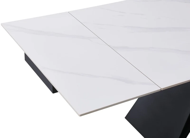 Tavolo da pranzo allungabile in metallo nero con piano in ceramica bianca HELSINKI