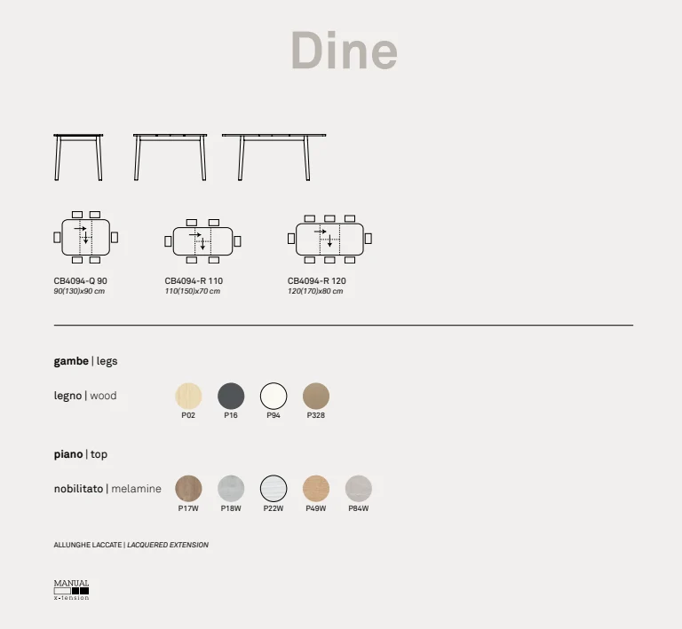 Tavolo quadrato allungabile Dine 90x90 cm - Connubia