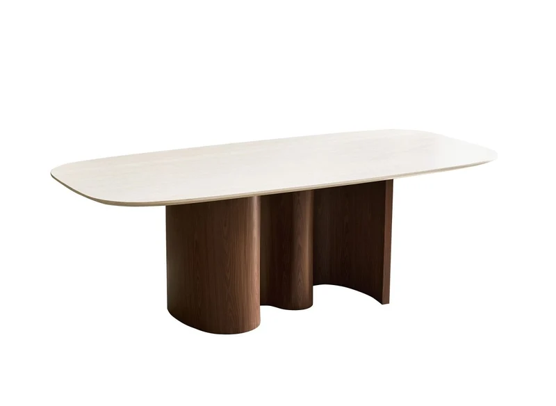 Tavolo da pranzo in ceramica beige con gambe effetto legno per 10 persone NAYA