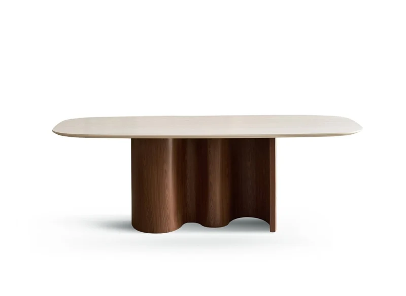 Tavolo da pranzo in ceramica beige con gambe effetto legno per 10 persone NAYA