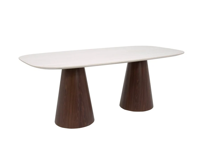Tavolo da pranzo in ceramica beige con gambe marroni per 8 persone ELWEN