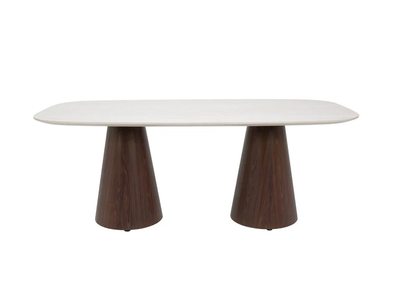 Tavolo da pranzo in ceramica beige con gambe marroni per 8 persone ELWEN