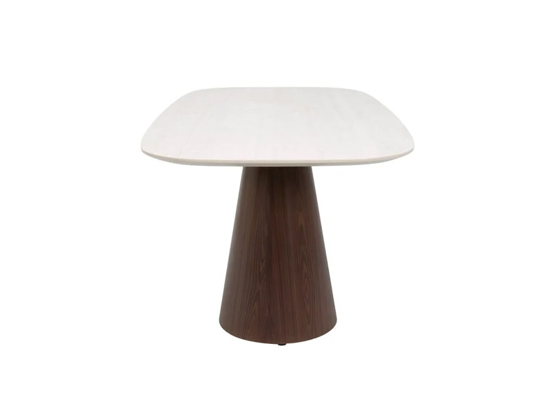 Tavolo da pranzo in ceramica beige con gambe marroni per 8 persone ELWEN