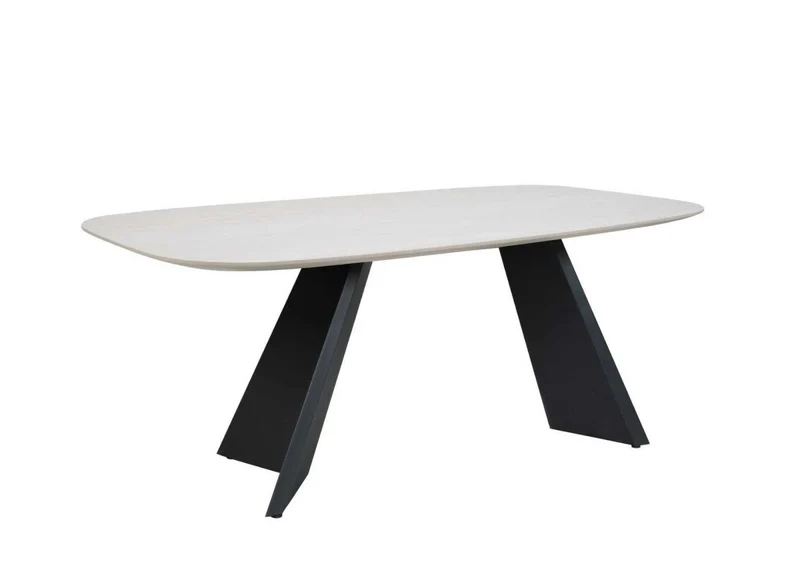 Tavolo da pranzo in ceramica beige con gambe nere per 8 persone ZELLY