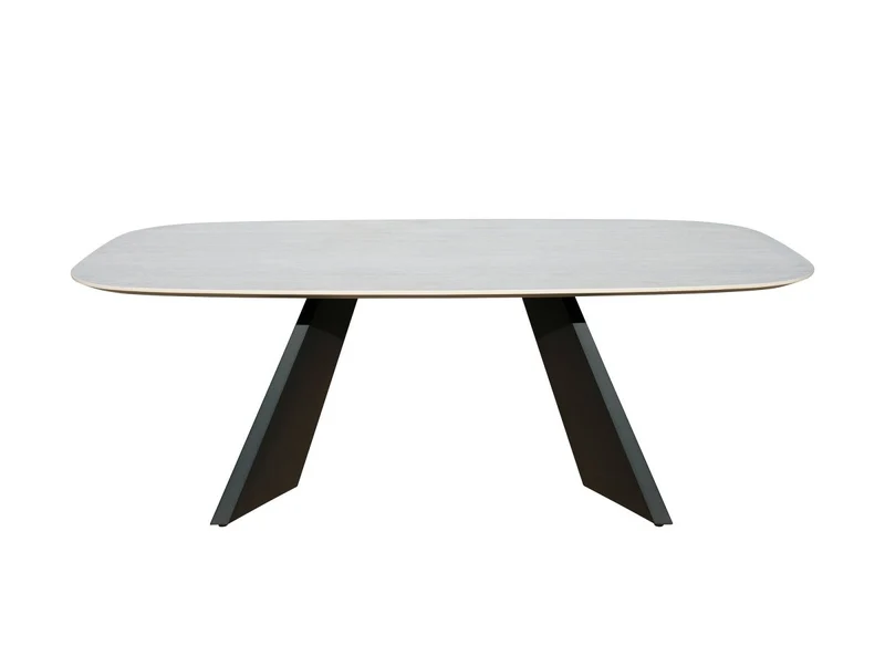 Tavolo da pranzo in ceramica beige con gambe nere per 8 persone ZELLY