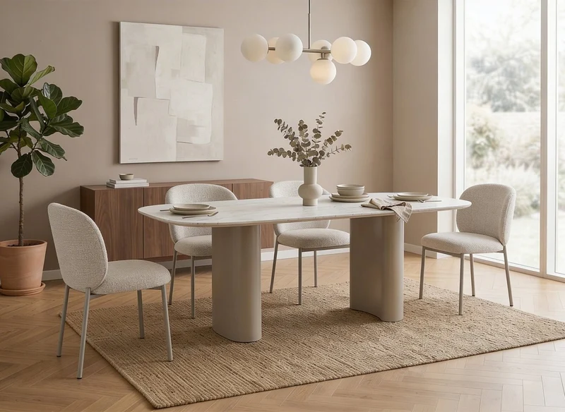Tavolo da pranzo in ceramica beige con gambe in metallo grigio per 10 persone AZIEL
