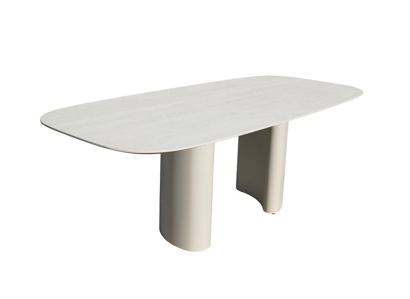 Tavolo da pranzo in ceramica beige con gambe in metallo grigio per 10 persone AZIEL