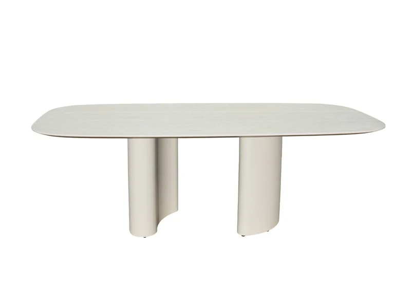 Tavolo da pranzo in ceramica beige con gambe in metallo grigio per 10 persone AZIEL