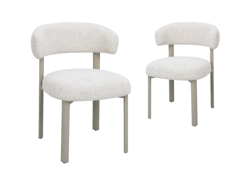 Set di 2 sedie in velluto intrecciato ecru gambe in metallo grigio LOUISA