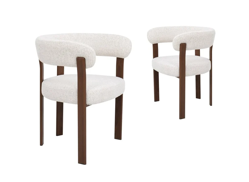 Set di 2 sedie in velluto intrecciato ecrù con gambe in metallo marrone DIEGO