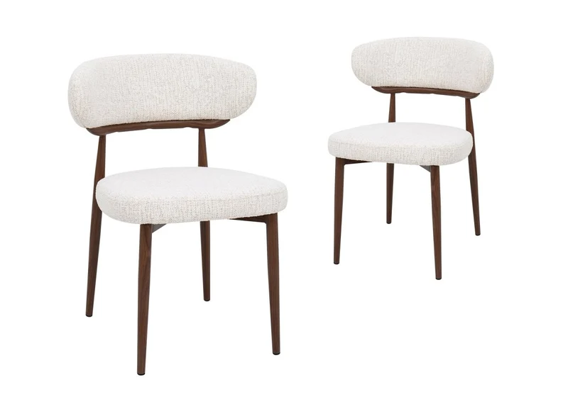 Set di 2 sedie in velluto intrecciato ecrù con gambe in metallo marrone JULES