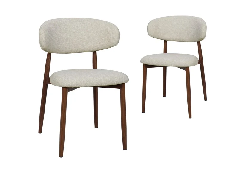 Set di 2 sedie in tweed écru con gambe in metallo marrone FLAVIA