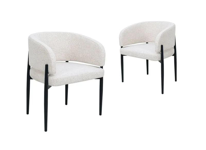 Set di 2 sedie in velluto intrecciato color écru con gambe in metallo nero DIANA