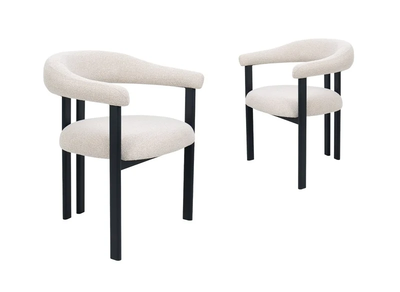 Set di 2 sedie in tessuto strutturato ecru gambe in metallo nero ADRIANA