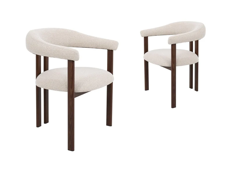 Set di 2 sedie in tessuto strutturato ecrù con gambe in metallo marrone ADRIANA
