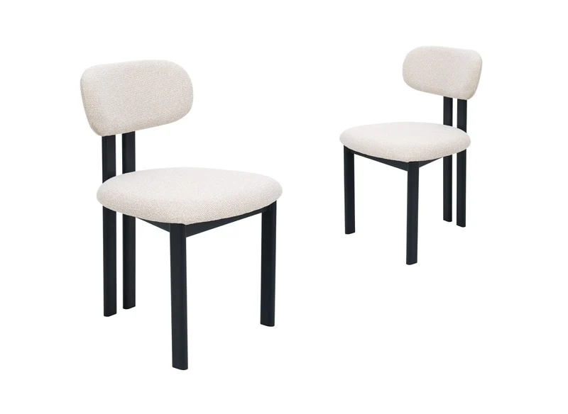 Set di 2 sedie in tessuto strutturato ecru gambe in metallo nero LEONA