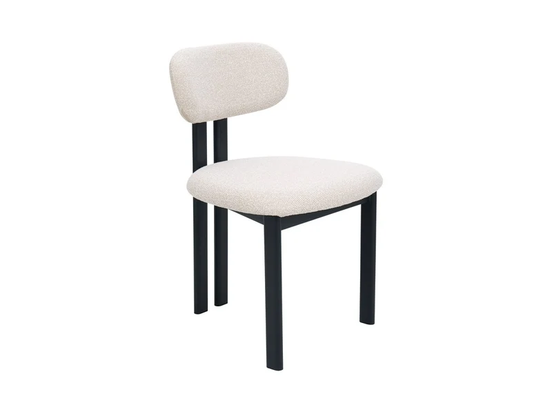 Set di 2 sedie in tessuto strutturato ecru gambe in metallo nero LEONA