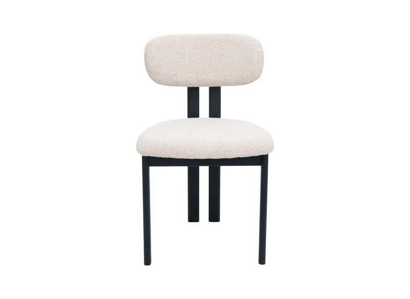 Set di 2 sedie in tessuto strutturato ecru gambe in metallo nero LEONA