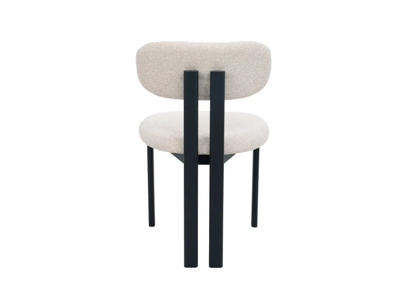 Set di 2 sedie in tessuto strutturato ecru gambe in metallo nero LEONA