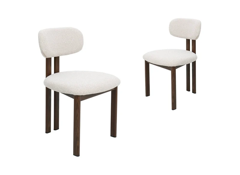 Set di 2 sedie in tessuto strutturato ecrù con gambe in metallo marrone LEONA