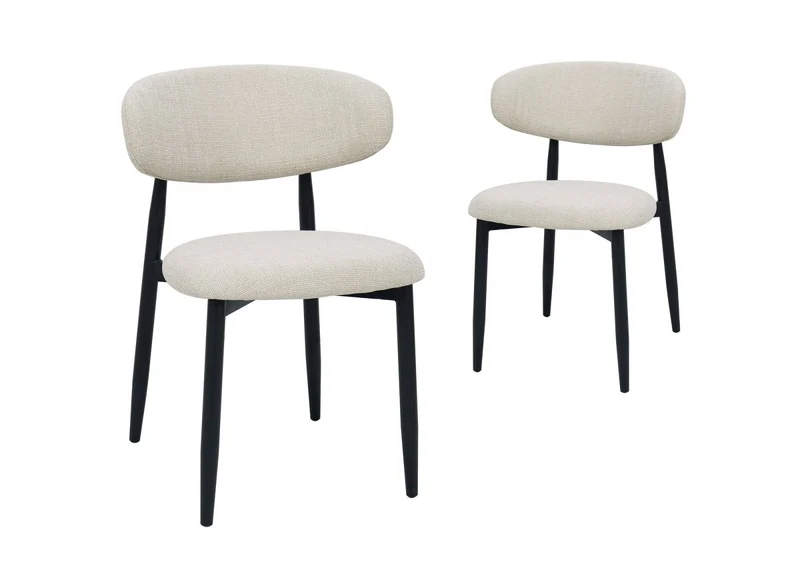 Set di 2 sedie in tweed écru con gambe in metallo nero FLAVIA