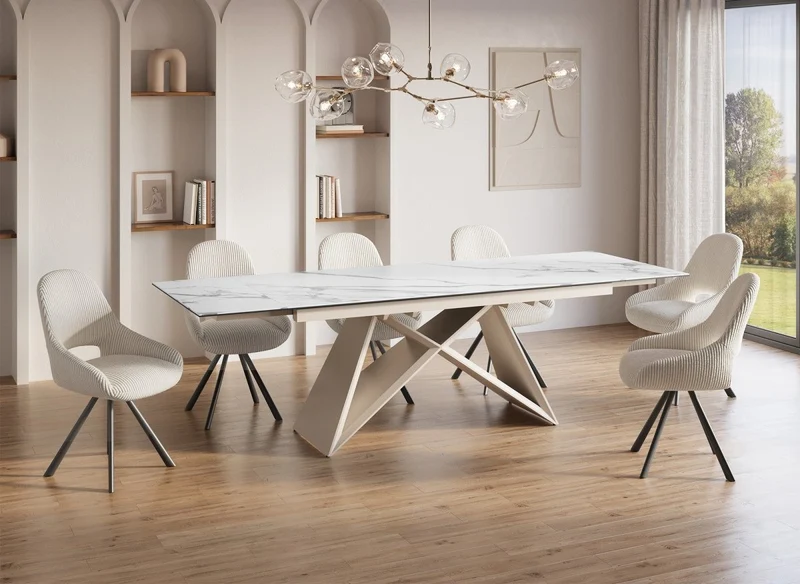 Tavolo da pranzo allungabile piano in ceramica bianca per 10 persone GABRIEL