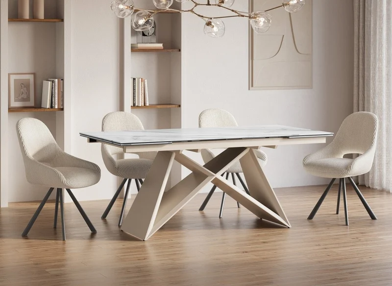 Tavolo da pranzo allungabile piano in ceramica bianca per 10 persone GABRIEL