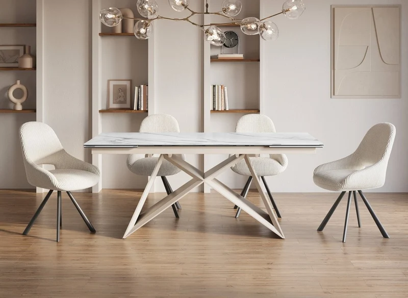 Tavolo da pranzo allungabile piano in ceramica bianca per 10 persone GABRIEL