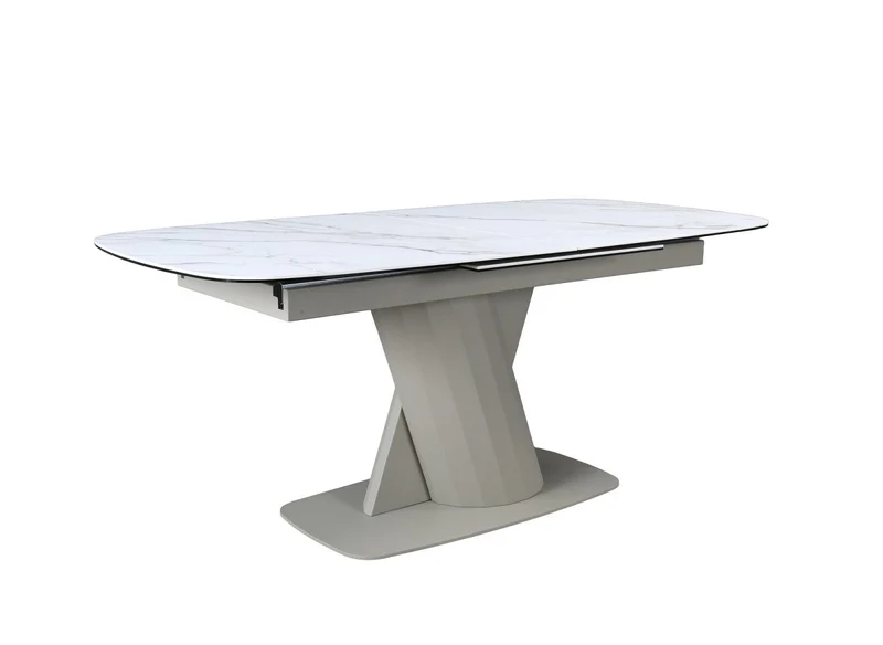 Tavolo da pranzo allungabile in metallo beige con piano in ceramica bianca DUBAI
