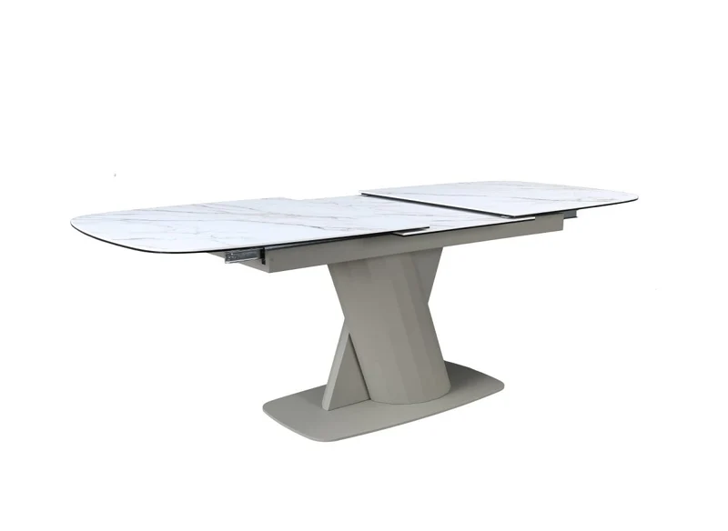 Tavolo da pranzo allungabile in metallo beige con piano in ceramica bianca DUBAI