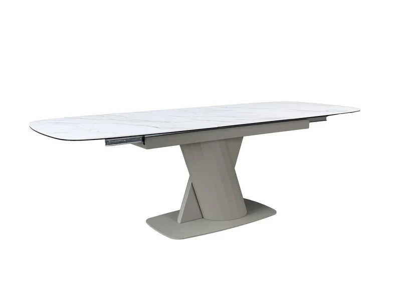Tavolo da pranzo allungabile in metallo beige con piano in ceramica bianca DUBAI