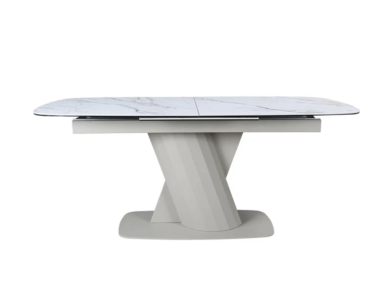 Tavolo da pranzo allungabile in metallo beige con piano in ceramica bianca DUBAI