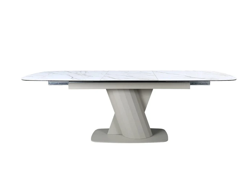 Tavolo da pranzo allungabile in metallo beige con piano in ceramica bianca DUBAI