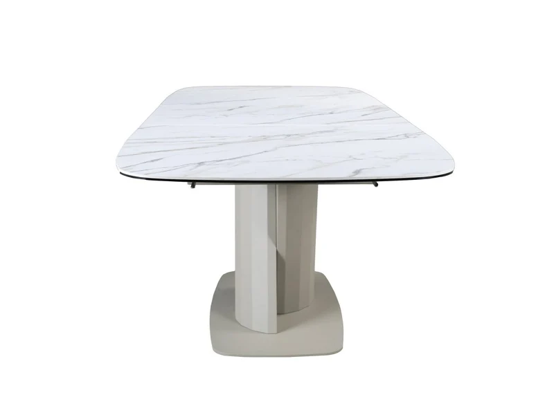 Tavolo da pranzo allungabile in metallo beige con piano in ceramica bianca DUBAI